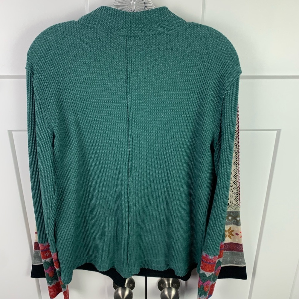 Maurices L Lot Of 2 Long Sleeve Thermal Mock Neck Nordic Print Green Black Boho - Picture 5 of 9